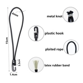 YUNSHANGHE Pack of 25 Elastic Straps with Hooks, 15 cm Expander with Hooks, Rubber Tensioners with Hooks, Multifunctional Tarpaulin Tensioners for Tarpaulins, Posters, Tent Banner Gazebos, Black