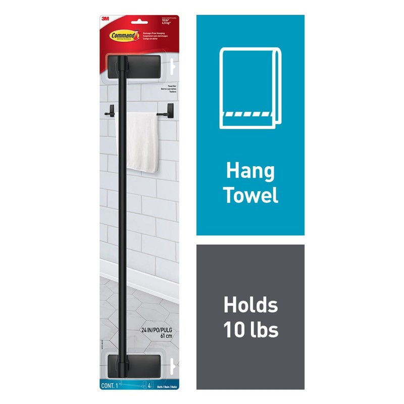 Command Bath Satin Nickel Towel Bar with Water Resistant Command