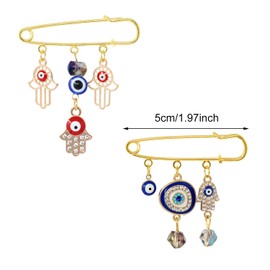 Honbay Honbay 2PCS Enamel Evil Eye Brooch Pins Safety Pins Rhinestones Lapel Pins with Tassel - 2 Style