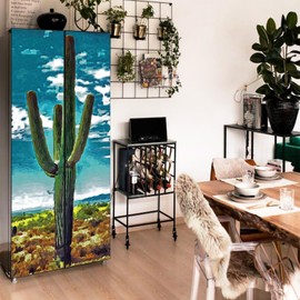 Liveinurban Arizona Desert Giant Cactus Refrigerator Stickers Full Door Cover, Self Adhesive Vinyl Desert Lanscape Fridge Door Decals for Living Room Home Decor, Watercolor Cactus 22.04"x64.17"
