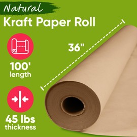 Paclord 36" x 1200" (100 ft) Brown Kraft Paper Roll, 45 lbs Thickness, Made in USA Kraft Paper for School, Art Colored Paper, Gift Wrapping Paper, Roll Paper for Kids