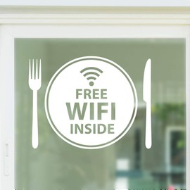 Free WiFi Inside Plate Window Sign Vinyl Sticker Graphics Cafe Shop Salon Bar Restaurant