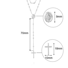 Savlano 925 Sterling Silver 1.5MM Beaded Rosary Miraculous Medallion & Cross Pendant Necklace -18K Gold Plated 19” Inches Y-Necklace Chain for Women, Religious Jewelry Comes with Gift Box - Made in Italy