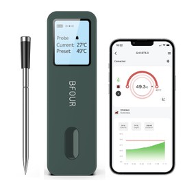 BFOUR Meat Thermometer Wireless Grill Thermometer Bluetooth with App, IP67 Waterproof Core Temperature Meter, Large Display Roasting Thermometer, App Control, for Grill, Oven, Rotisserie