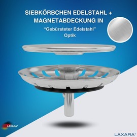 LAXARA Flexlok Telescopic Siphon for Space-Saving Kitchen Sinks / Sinks Universal Flexibility with Recycled Plastic (Strainer Basket 80 mm + Magnetic Cover)