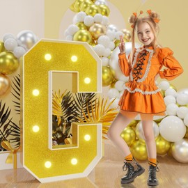 imprsv 3FT Gold Marquee Letters for Birthday Baby Shower Wedding Decorations Light Up Letters for Engagement Party Decor, Large Marquee Letters for Party Decorations, Letter C