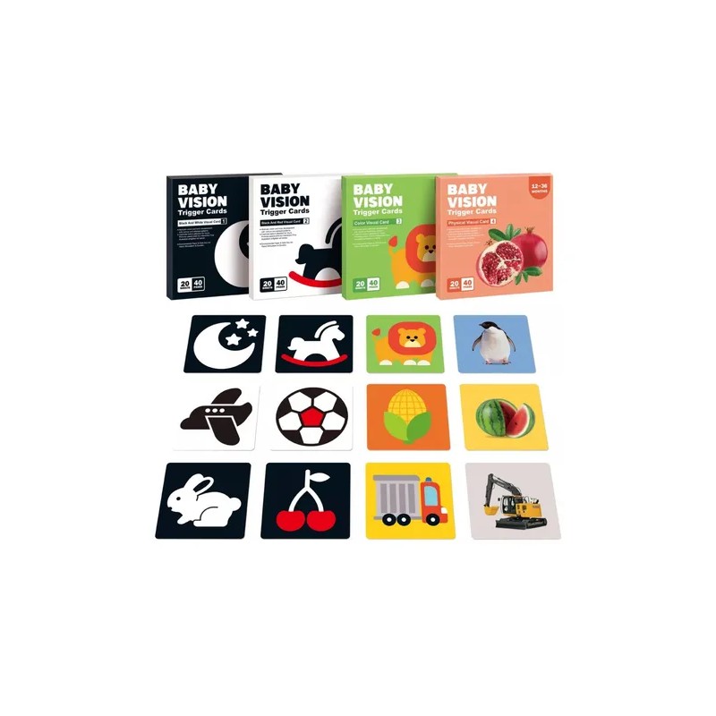 4 Cajas De Tarjetas De Estimulación Visual Para Bebés 80uds.