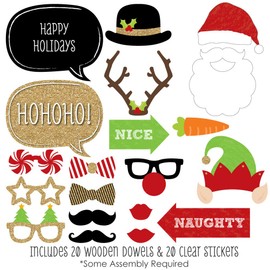 Big Dot of Happiness Holiday Party - Christmas Photo Booth Props Kit - 20 Count