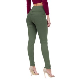 Hybrid & Company Women Butt Lift 3 Button High Wide Waist Stretch Denim Skinny Jeans P45066SKX Olive 24