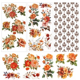 BEUNITONE 3 Sheets of Furniture Stickers for Redesigning 6 x 12 Inches Floral Furniture Transfers for Rubbing Autumn Flowers Vintage Transfers for Crafts Furniture Wooden Furniture Scrapbooking Wall