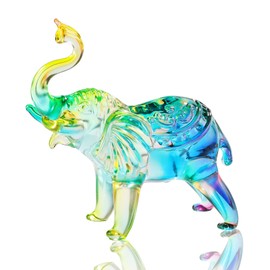 Glass Colorful Elephant Statue Gifts for Women, Crystal Elephant Animal Figurine Gifts for Elephant Lovers, Collectible Elephant Paperweight Ornaments Presents for Birthday Christmas