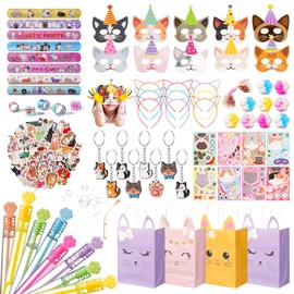 Vanblue 146Pcs Cat Party Favors Themed Birthday Party Decorations for Kids, Cat Party Supplies Goodie Bag Stuffers Fillers,Pet Headband Gifts Bags
