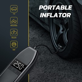 Tire Inflator Portable Air Compressor – Daffodil PUM300 – Electric Air Pump Rechargeable Car Pump Cordless Bike Pump Bicycle Pump with Digital Pressure Gauge 6000mAh 150 PSI Airflow 12V Auto Off