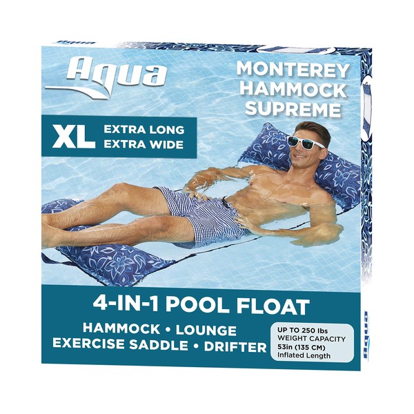 Aqua 4-in-1 Monterey Hammock Supreme XL (Longer/Wider), Resort Ultra Soft Fabric, Multi-Purpose Adult Pool Float (Saddle, Lounge Chair, Hammock, Drifter), Water Hammock, Orchid Blue