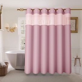 Inhousolu No Hook Shower Curtain with Snap in Fabric Liner Set Waffle Weave 230GSM Weighted Hem, Waterproof & Washable Bathroom Curtain Spa Luxury with Mesh Top Window 72" W x 72" L Pink