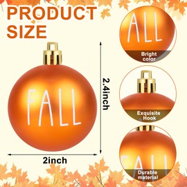 12Pcs Thanksgiving Balls Ornaments Fall Plastic Hanging Ball for Home Tree 2.4 Inch Orange Red Golden Ball Ornaments Harvest Tree Decorations for Autumn Blessed Home Tree Party Decor