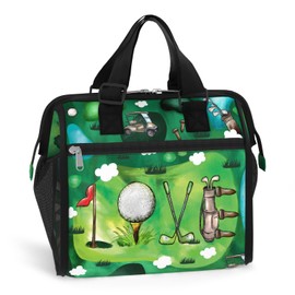 84hoods Large Lunch Bag for Women. Gift for Golf Lovers and Players. Insulated Lunch Box for Work Office Travel Picnic with Adjustable Strap. Love Golf.