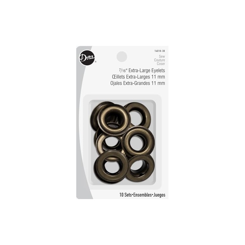 Dritz 7/16" Extra-Large, 10 Sets, Eyelets, Antique Brass Count