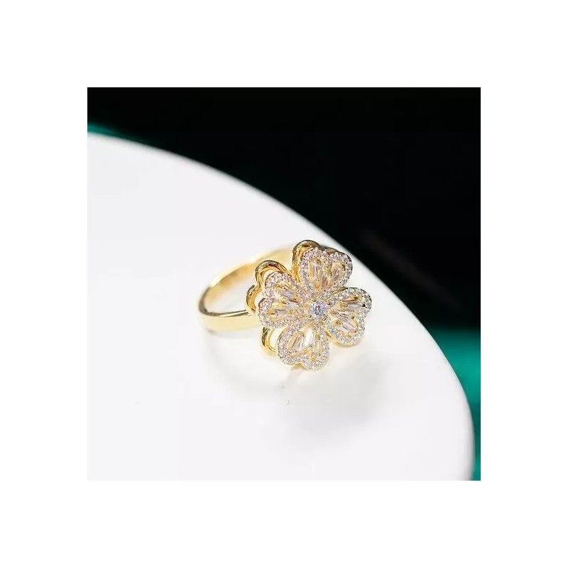Dtup Anillo De Flor Giratorio Anti Estrés Chapado En Oro