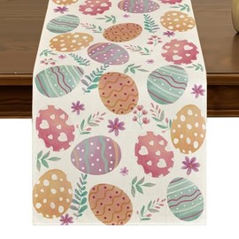 Easter Eggs Table Runner 13x72 Inch Seasonal Spring Watercolour Easter Kitchen Dining Table Decor for Indoor Outdoor Farmhouse Home Party Decoration ZQ98