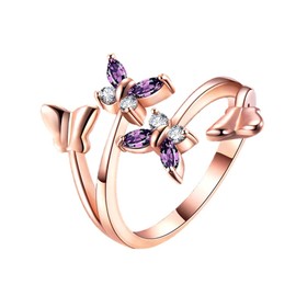 Yunomi Butterfly Ring, Amethyst Ring, Rose Gold, Butterfly Ring, One Size Fits All, Amethyst, Amethyst