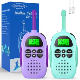HPROMOT Walkie Talkies for Kids Rechargeable, Toys for Ages 3-12 Boys Girls, 2 Pack Handheld Long Range 2-Way Radios, Birthday Gifts,Christmas Stockings, Outdoor Camping, Family Games, Hiking