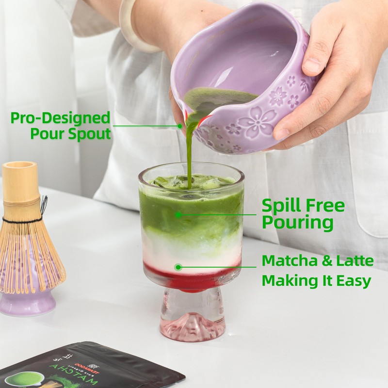 TEANAGOO Matcha Set 7-Piece Purple, with Ceramic Bowl (Chawan), Spout