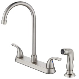 Cinwiny Kitchen Faucet with Side Sprayer,3 or 4 Holes Kitchen Sink Faucet with Sprayer,Stainless Steel Two Handle 8 Inch RV Kitchen Faucets with C-Handle, Brushed Nickel