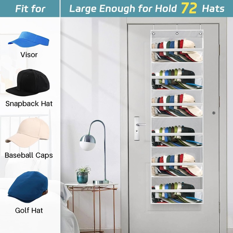 AOODA Clear Over the Door Hat Racks for Baseball Caps,