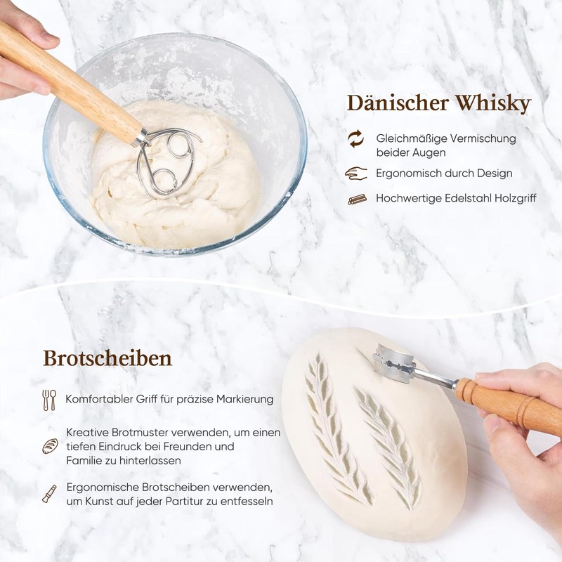 Kixiyou 10-Piece Proofing Basket Bread Set, 25 cm Oval Natural