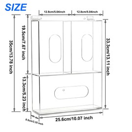 Aphbrada Triple Hygiene Dispenser Sanitation Station with Lid - Tabletop or Wall Mounted Masks and Glove Box Holder Dispenser for Hairnet Shoe Cover - 3 Compartments Acrylic Medical Organizer, Clear