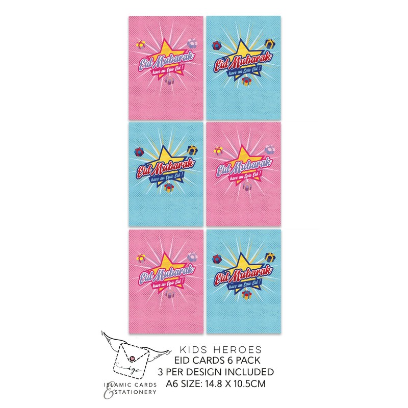 Eid Cards for Kids, Eid Mubarak Cards 6 Multi-pack Eid