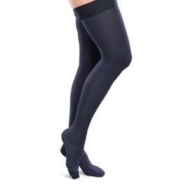 Ease Opaque Women's Support Thigh High Stockings - 15-20mmHg Mild Compression Nylons (Navy, Large Long)