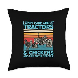 Chickens Gift I only Care About Tractors & Chickens Tractor Throw Pillow, 18x18, Multicolor
