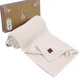 Little Dedi 100% Organic Cotton Knitted Baby Blanket, 80 x 100 cm, Natural Beige, GOTS Certified, Soft and Breathable, Ideal for Newborns and Infants, Nora