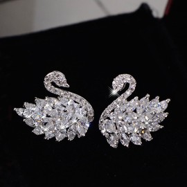 XFSRG Damen Ohrringe Silber, Elegante Schwan Form Ohrstecker, Strass Schmuck für Hochzeit, Party, Geschenk für Frauen und Mädchen