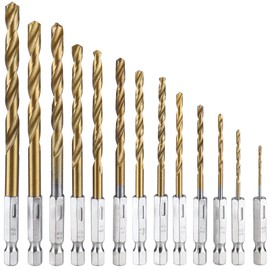 Bestgle 13 Piece Hex Shank Drill Bit Tip Set, Chamfer Hole Cutting Drill, Twist Drill, High Speed Steel Step Drill Bit, Wood Working Tool