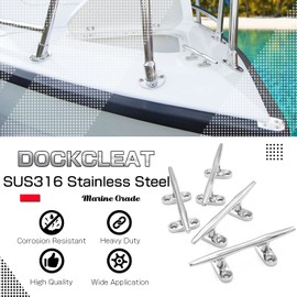 9Tong Heavy Rope Boat Cleat Marine Open Base Boat Cleats Stainless Steel Hardware Dock Cleat Mooring Kayak SUS316 100mm 2pcs