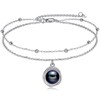 POPLYKE S925 Sterling Silver Black Pearl Anklet Layered Chain Ankle