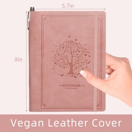 OnMove Lined Notebook Journal for Women Men 320 Pages A5 Hardcover Leather with Pen Holder College Ruled Journals for Work Note Taking Travel School Pink