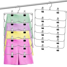 Trouser Hangers, Skirt Hangers with Clips, 2 Pack Space Saving Hangers with Adjustable Non-Slip Clips Metal Hanger, Travel Hanger with Collapsible Srage for Coat Garment Jeans, Skirts, Scarves