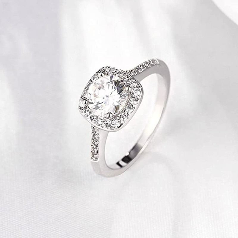 Koguxuix 925 Sterling Silver CZ Crystal Square Rings Wedding Rings
