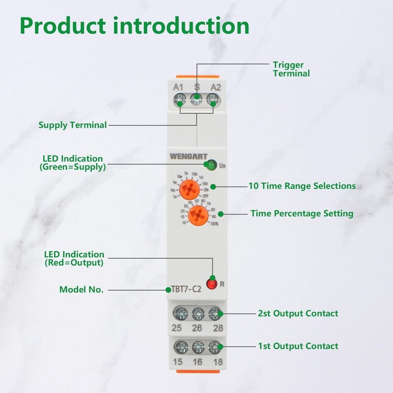 Wengart Delay Time Relay TBT7-C, Single Function Time Delay Relay,