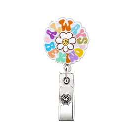 Cute Sunflower Badge Reel, Always Be Kind Badge Reels Retractable Work Badge Holder with Retractable Clip Cute Floral Badge Clip, Funny ID Card Holder for Nurse, Doctor, Teacher, Office Worker