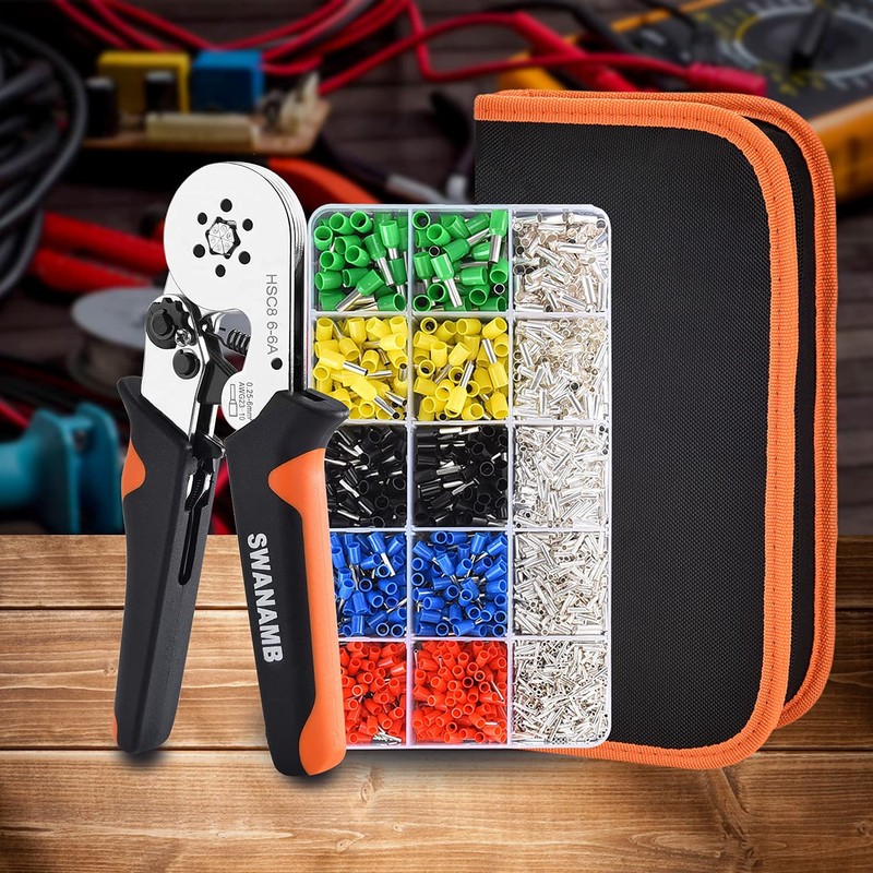 Ferrule Crimping Tool Kit, Self-adjusting Hexagonal Pliers(AWG23-10) Wire Terminals Crimper