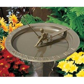 Whitehall Aluminum Fisherboy Sundial Bird Bath, French Bronze