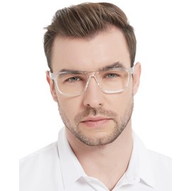 MARE AZZURO Retro Big Reading Glasses 1.50 Men Lightweight Readers 100 125 150 175 200 225 250 275 300 350 400 500 600 (Transparent, 1.5)