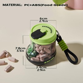 MURRI&MURRDI Portable Pill Bottle Organizer, Lovely Pill Dispenser with 4 Compartments, Travel Pill Organizer with Anti-Mixing & Wide Openings Design, Small Pill Container Cute Pill Bottle (B Green)