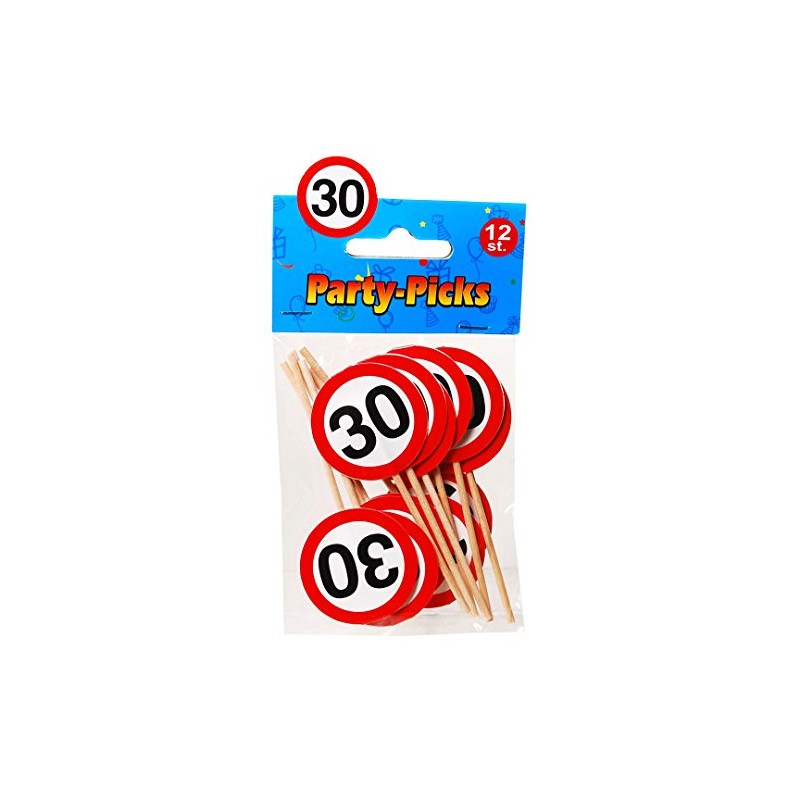 Party Picks Mini Sign Plug "30" Birthday Decoration Sticker Skewers
