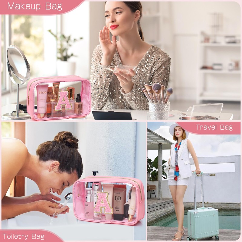 LOFOWN Initial Clear Makeup Bag Small Cosmetic Bag Travel Toiletry